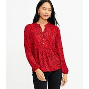 LOFT Womens size medium Red bohemian print lightweight long sleeve henley